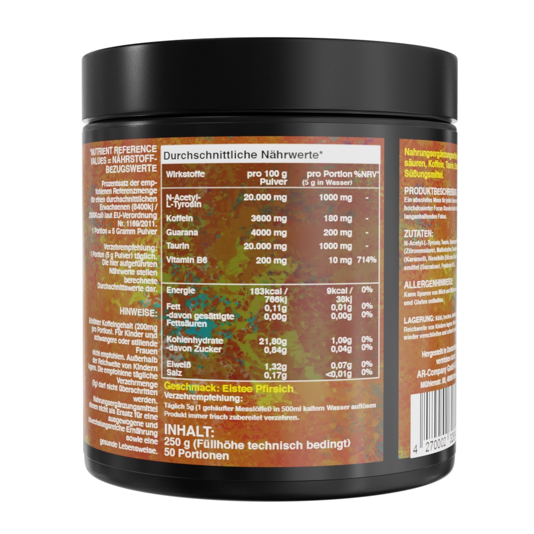 Mana Tea - Premium Focus Booster - Ice Tea Pfirsich - 250g - 50 Portionen